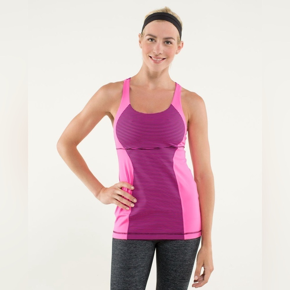 Lululemon Energy Tank in Hyper Stripe Raspberry Glo Light - Size 6 - Picture 2 of 11
